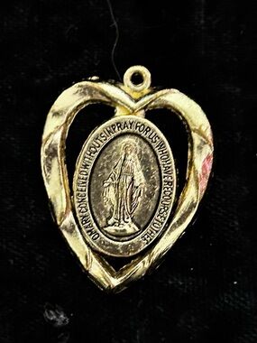 Gold-Tone Heart Virgin Mary Medal Pendant - Religious Women Jewelry